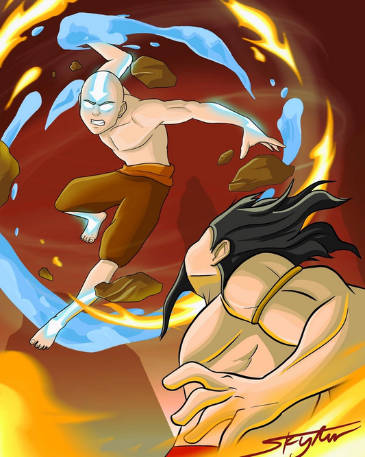Aang vs. Ozai - Battle at Wulong Forest by Little Jones Art 16" x 20" Fine Art Print