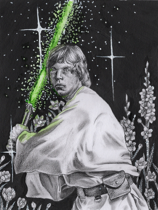 Luke Skywalker with Green Lightsaber by Jalynn 16" x 20" Fine Art Print